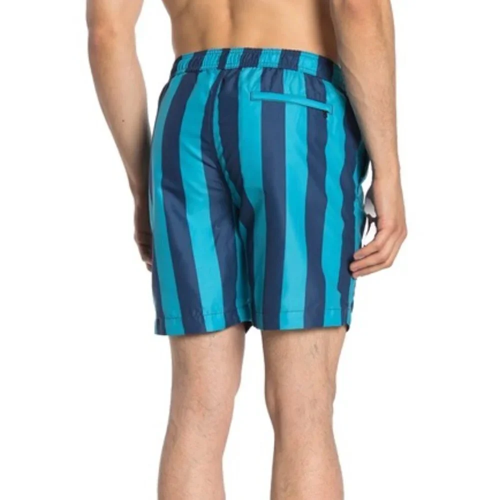 Onia Charles Stripe Print Swim Trunks Teal NWT Men's